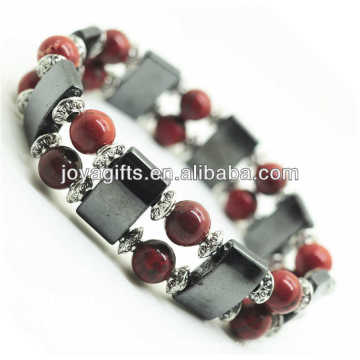 Bracelet de l&#39;amplitude de l&#39;hématite magnétique avec des perles rondes alliage et 8MM Red Stone